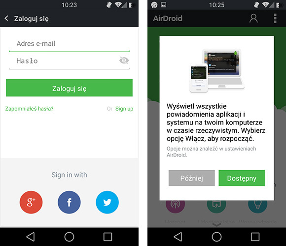 Logowanie się do AirDroid na Androidzie