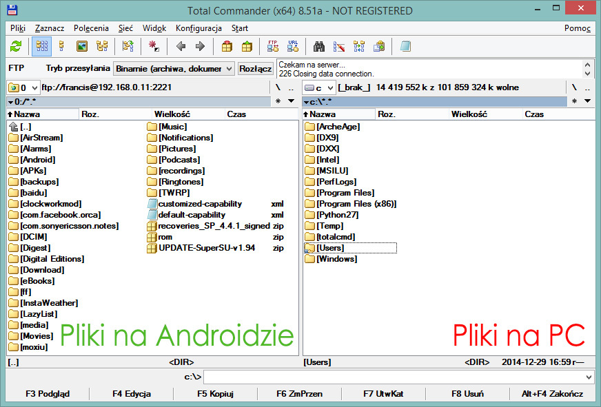 Przeglądanie plików przez FTP - Android