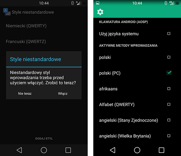 Aktywacja dodanego stylu niestandardowego klawiatury w Androidzie