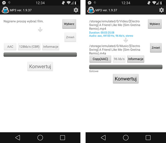 Android - wybór pliku wideo do konwersji na MP3
