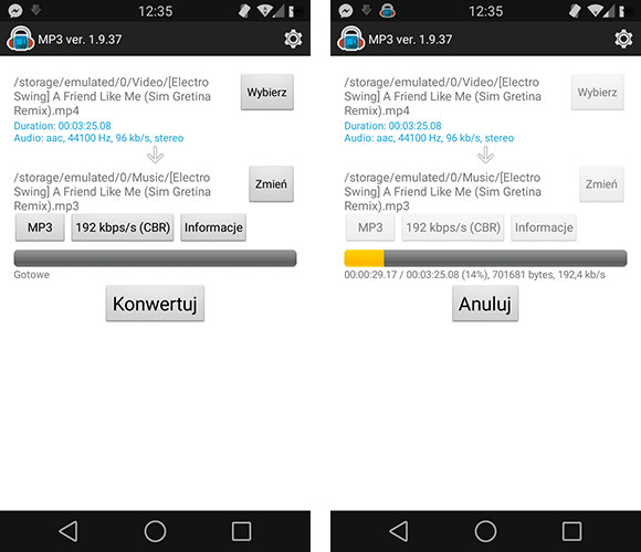 Konwertowanie pliku MP4 do MP3 w Androidzie