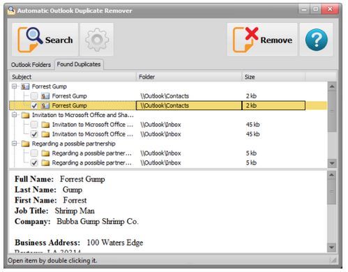 Automatic Outlook Duplicate Remover - wybór duplikatów do usunięcia