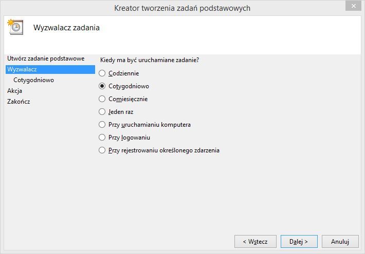 Wybór częstotliwości wykonywania zadania
