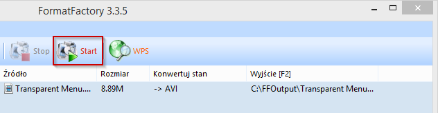 Rozpoczęcie konwersji w Format Factory