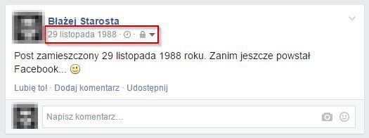 Post opublikowany z wcześniejszą datą na Facebooku