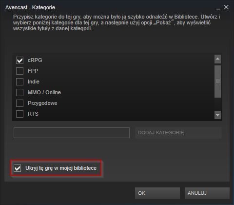 Steam - edycja kategorii gry