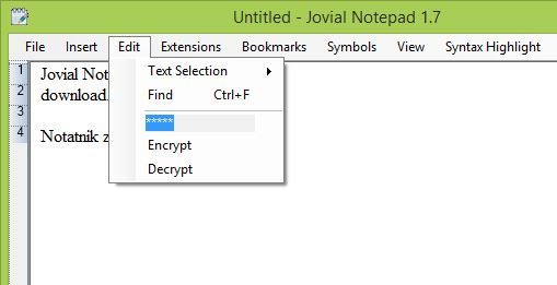 Szyfrowanie notatki w Jovial Notepad