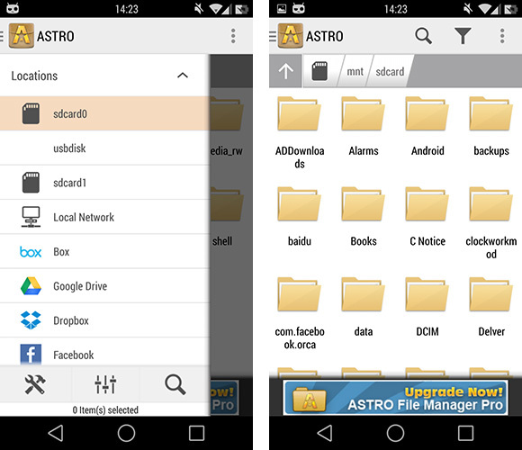ASTRO File Manager - główny ekran
