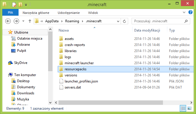 Folder resourcepacks w Minecrafcie