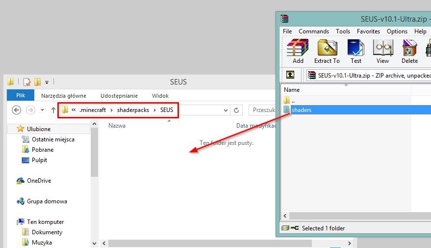 Minecraft - wypakowywanie shaderow