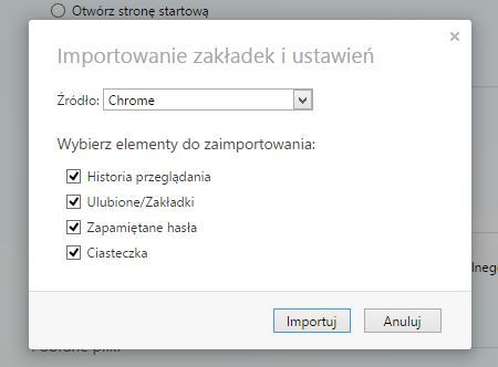 Opcje importowania zakładek i ustawień w Operze 26