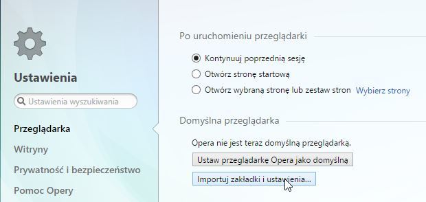 Import zakładek i ustawień w Operze 26