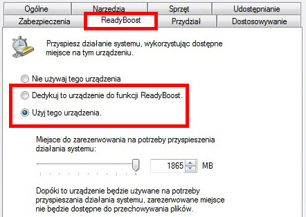 ReadyBoost - uaktywnianie funkcji