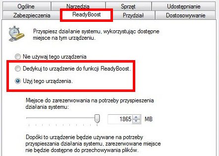 ReadyBoost - uaktywnianie funkcji