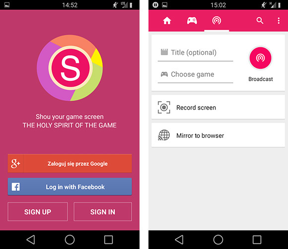 Shou - ekran startowy aplikacji