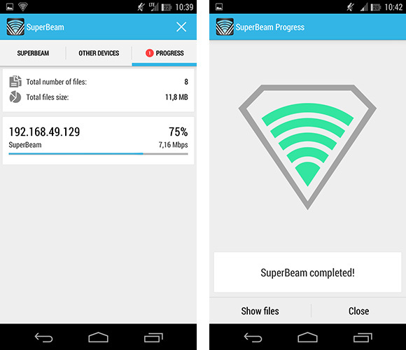 SuperBeam - ściąganie pliku z drugiego urządzenia