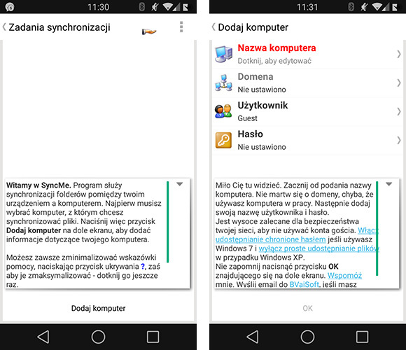 Dodawanie komputera w Syncme Wireless