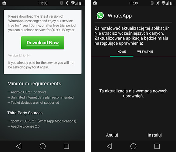Pobieranie nowej wersji Whatsapp i instalacja