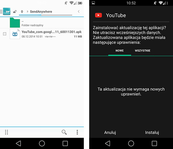 Instalacja ręczna YouTube w Androidzie