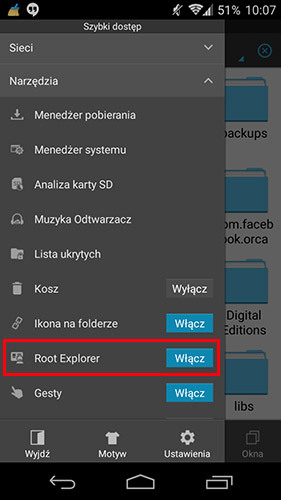 Włączanie uprawnień roota w ES File Manager