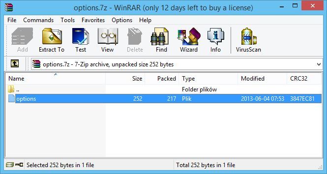 Rozpakowywanie i kopiowanie pliku Options