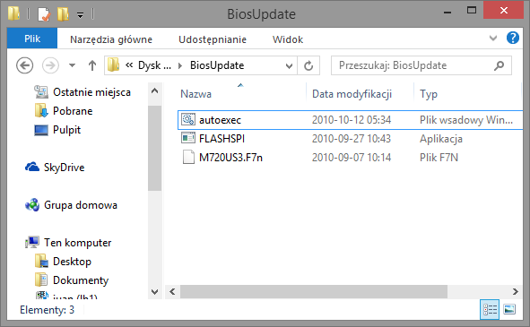 Rozpakowane pliki BIOSu gotowe do aktualizacji