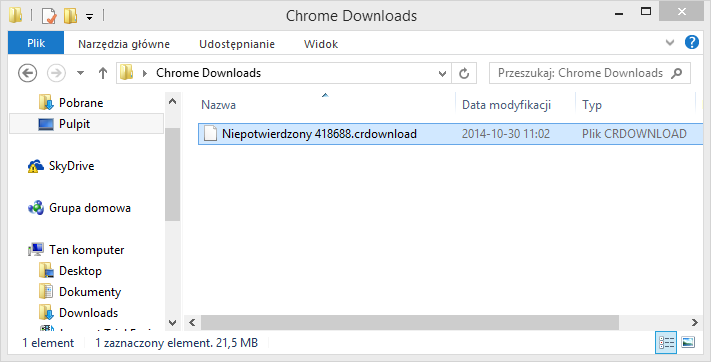 Plik .crdownload z Chrome