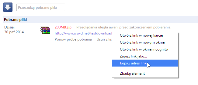 Chrome - kopiuj adres linku