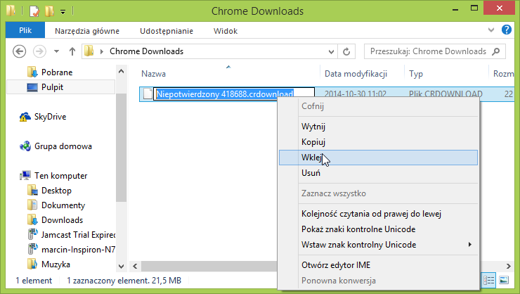 Zmiana nazwy pliku z Chrome