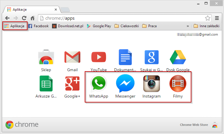 Zainstalowane aplikacje z Androida w Chrome