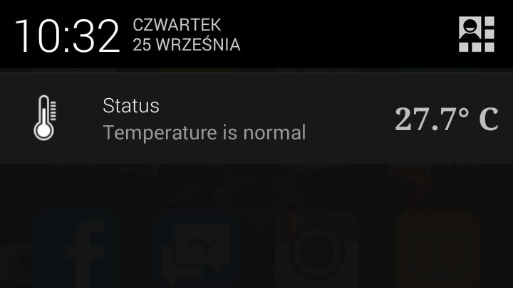 Coolify - powiadomienie z temperaturą Androida