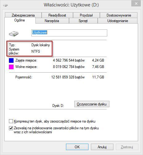Właściwości dysku w Windows