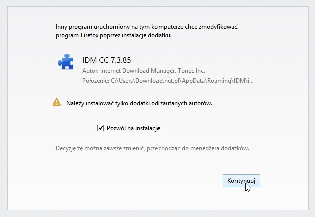 Internet Download Manager - instalacja dodatku do Firefoksa