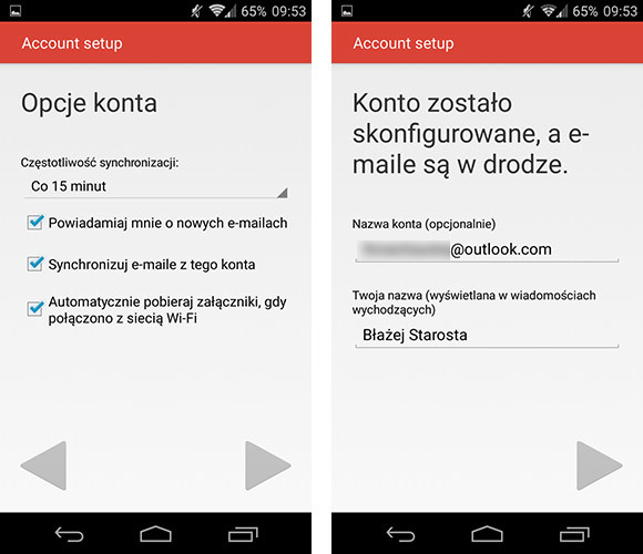 Ustawienia nowego konta w Gmail 5.0