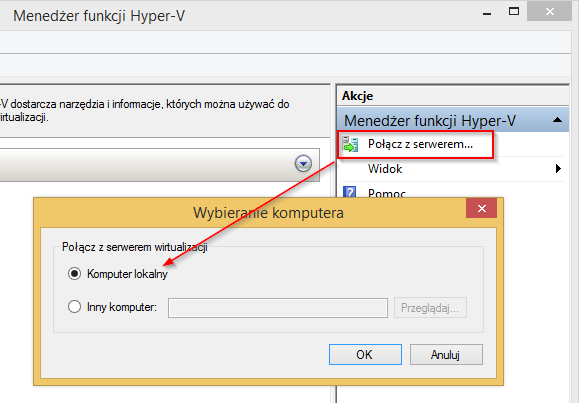 Menedżer funkcji Hyper-V - łączenie