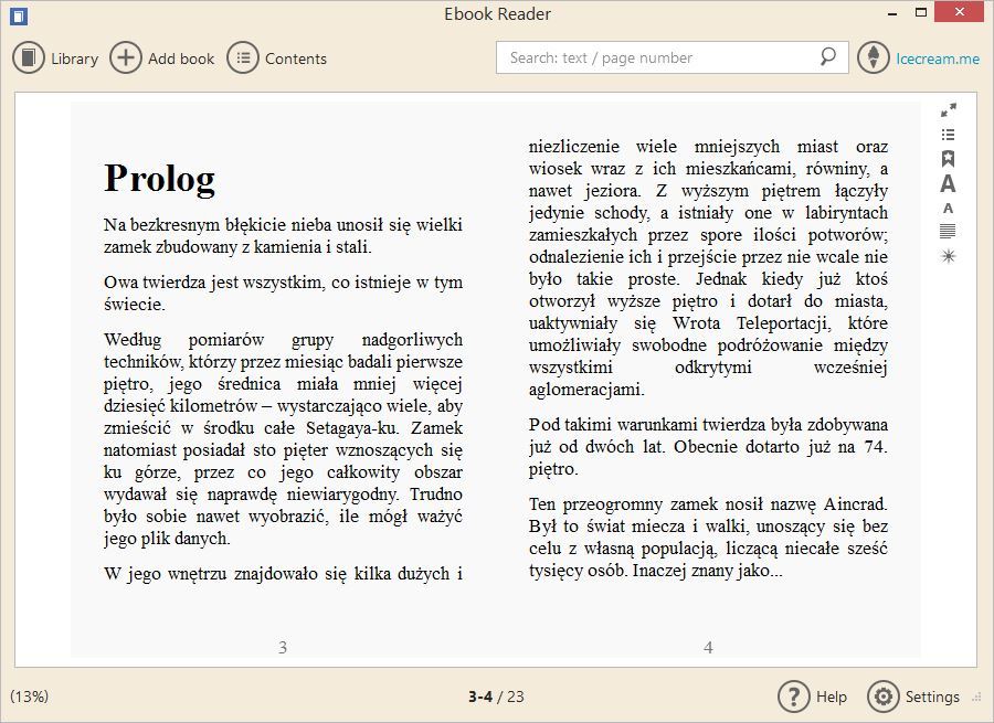 Widok czytania w Icecream eBook Reader