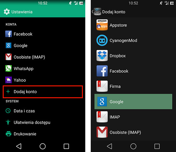 Dodawanie nowego konta Google do Androida