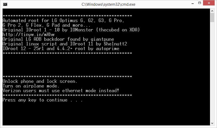 LG G2 Root - okno wiersza polecenia