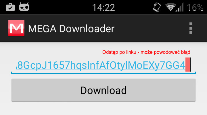 MEGA Downloader - wprowadzanie linku