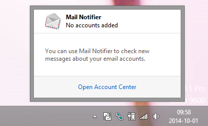 Mail Notifier - okienko z powiadomieniami