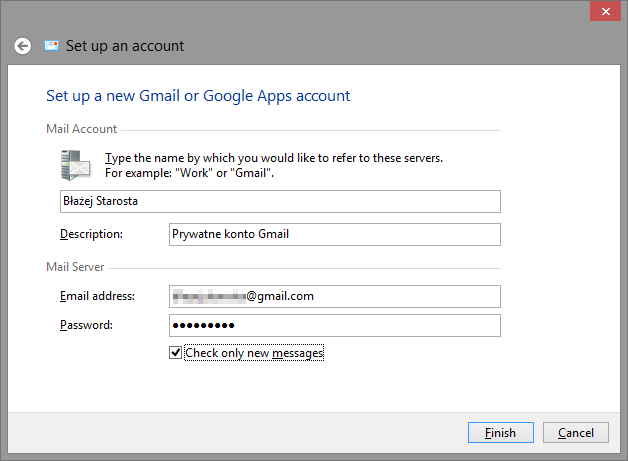 Mail Notifier - dodawanie nowego konta Google