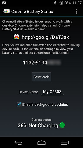 Chrome Battery Status - kod parowania