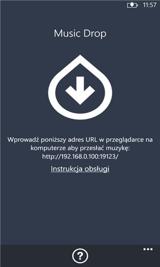 Music Drop na Windows Phone - adres do połączenia