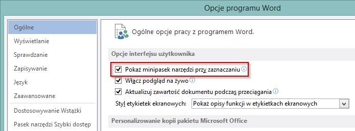 Ustawienia Worda 2013
