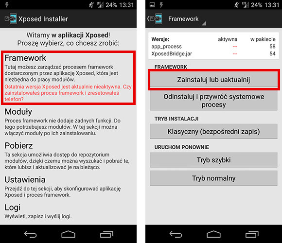 Instalacja Xposed Framework