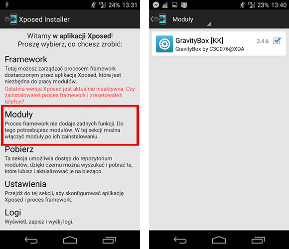 Moduły w Xposed