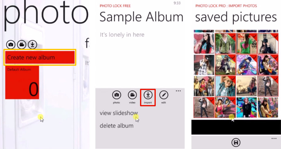 Tworzenie ukrytego albumu i importowanie zdjęć w Photo Lock
