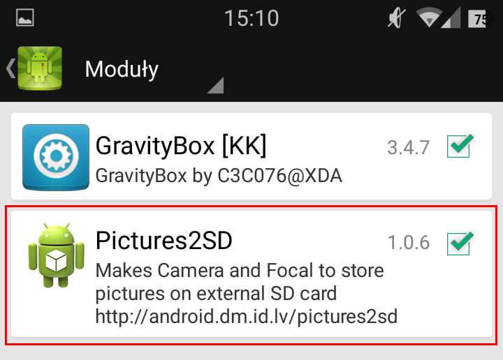 Aktywacja modułu Pictures2SD w Androidzie