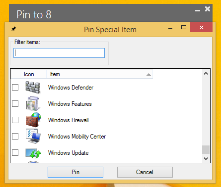 Pin to 8 - przypinanie funkcji systemowych