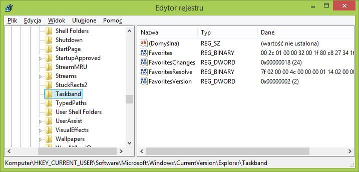 Klucz TaskBand w Edytorze rejestru